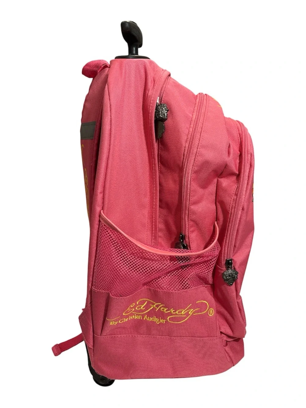Ed Hardy Pink Geisha Rolling Backpack with Colorful Graphic